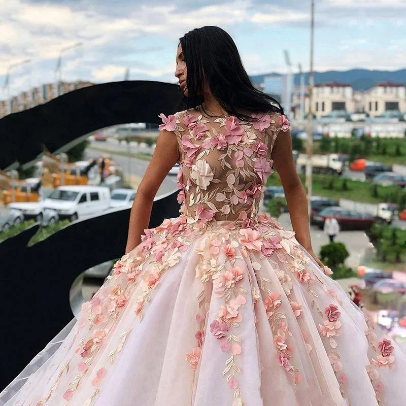 prom dress inspiration galleriesPrincess Ball Gown Pink Tulle Prom Dresses with Handmade Flowers, Quinceanera Dress gh2127