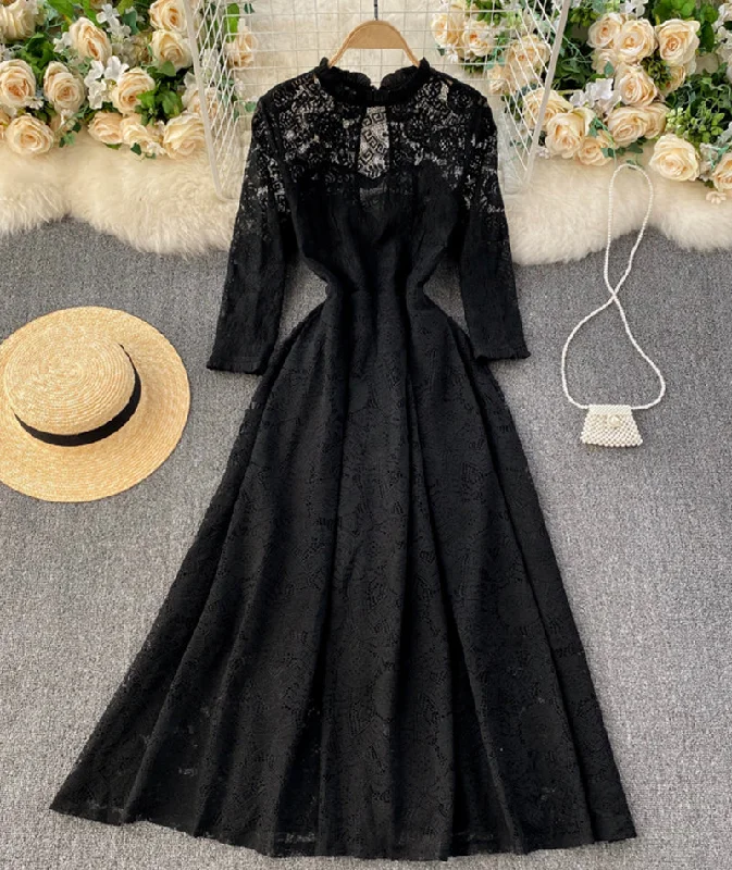 maxi dresses with cap sleevesA line lace long dress simple dress  926