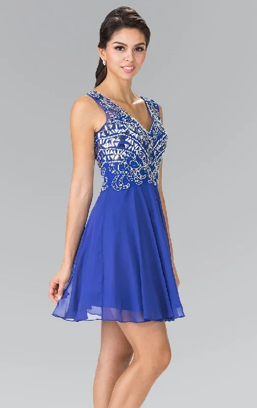 short party dressesElizabeth K GS1467- Crystal Beaded V Neck A-Line Homecoming Dress