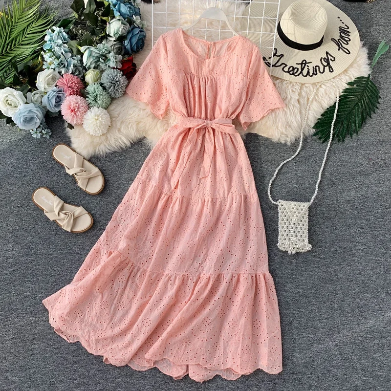 maxi dresses under $50Super fairy sweet skirt waist Ruffle Dress large swing skirt long skirt  3132