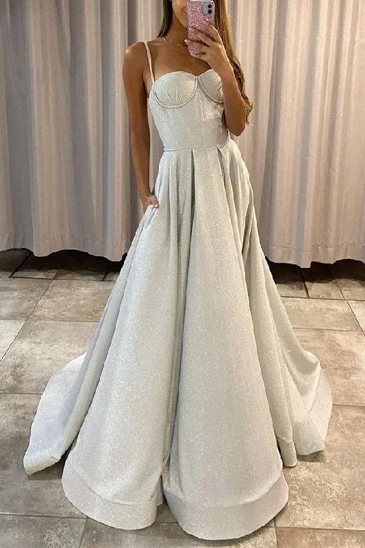 prom dresses for tall girlsGlitter Spaghetti Straps Sweetheart Long Prom Dress With Pockets gh2400