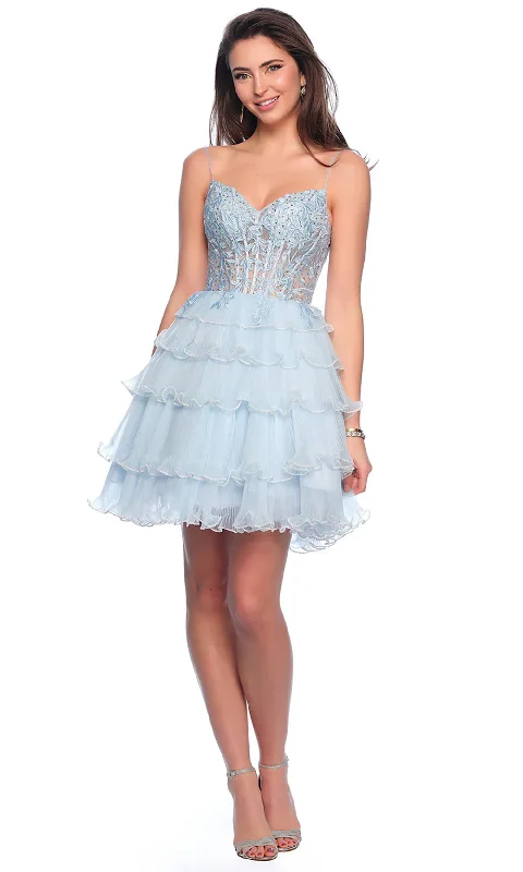 Sleeveless Dress With Balloon Sleeves (detachable)Dave & Johnny 11753 - Sleeveless Pleated Tier Cocktail Dress