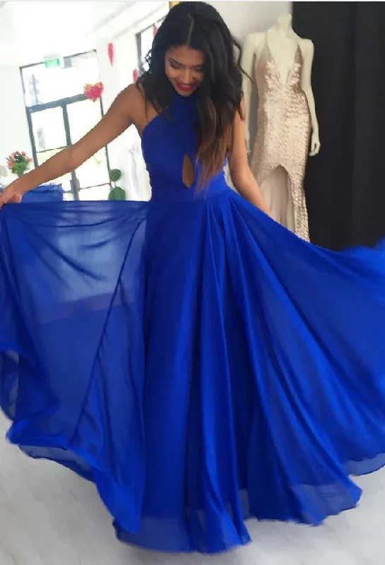 high-low prom dresses2024 A-Line/Princess Cheap Chiffon Royal Blue Prom Dresses  gh2334