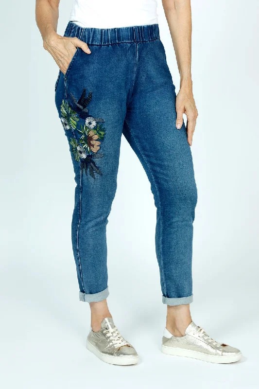 women's ripped pantsOrganic Rags Embroidered Ankle Jean