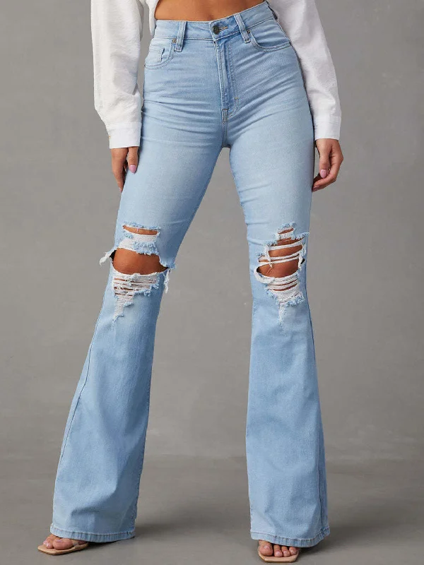 women's denim jeans with spandexDistressed Bootcut Jeans with Pockets