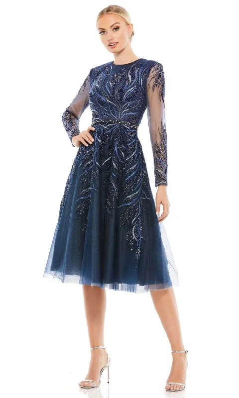 Fabulous Long Sleeves Party DressMac Duggal 11136 - Long Sleeve Beaded Knee-Length Dress