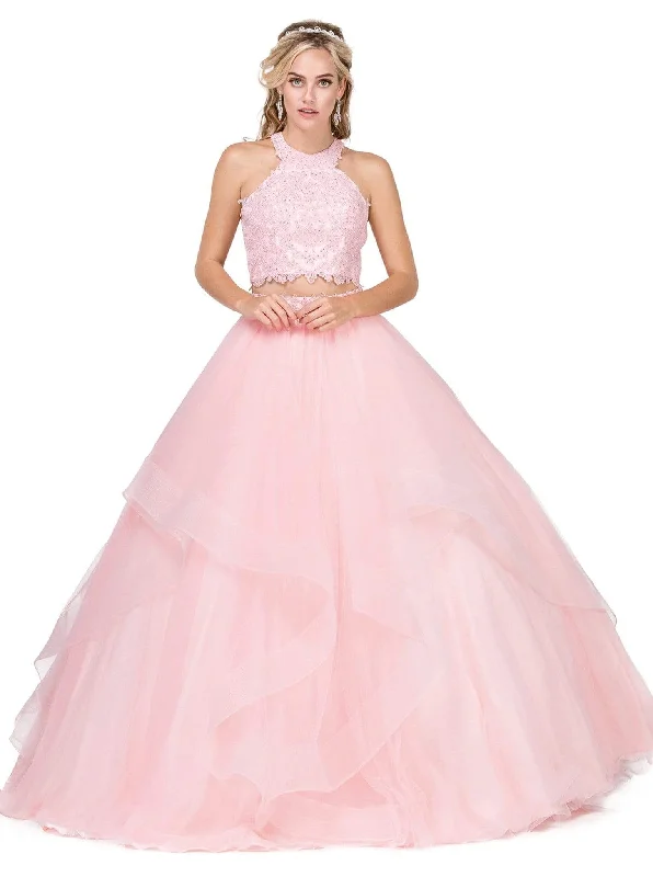 Formal Dress for Costume BallsDancing Queen - 1310 Two Piece Beaded Lace Halter Quinceanera Ballgown