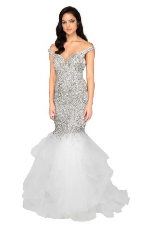 Formal Dress for Formal DancesTerani Couture - 1911P8363 Crystal Studded Off Shoulder Mermaid Gown