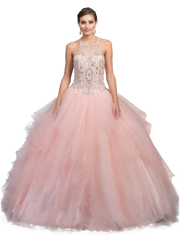 Women's Formal Dress OptionsDancing Queen - 1245 Bedazzled Halter Quinceanera Ballgown