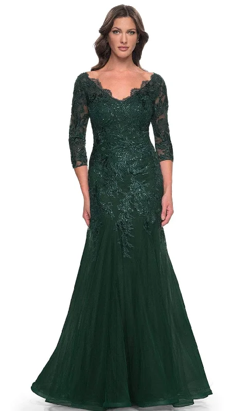 Formal Dress Shops in New YorkLa Femme 30823SC - Quarter Sleeve Sequin Lace Formal Dress