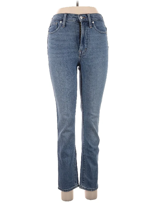 women's denim jeans with zippersHigh-Rise Straight-leg Jeans in Medium Wash