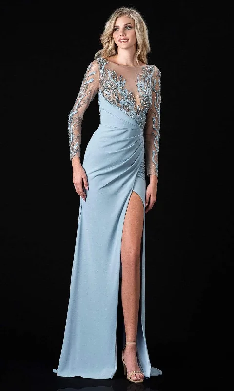 Funky Pattern Long Sleeves DressTerani Couture - 2111M5266 Embellished Long Sleeve Sheath Dress