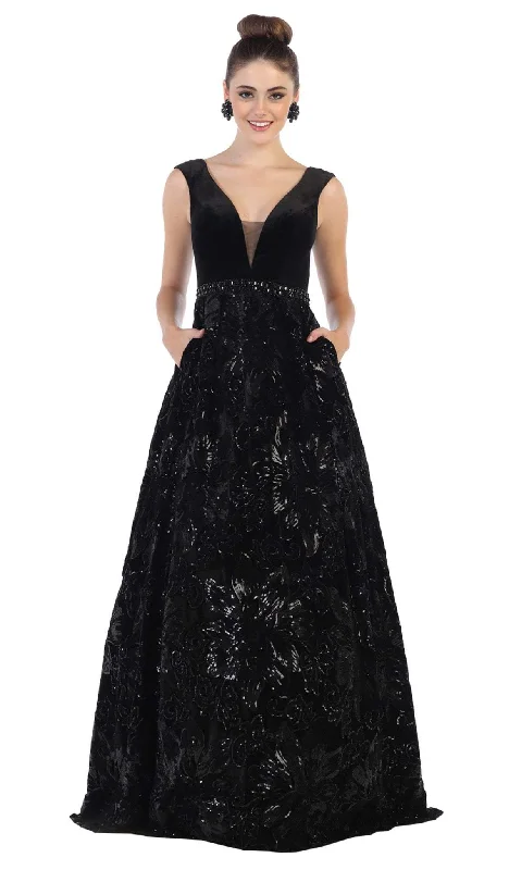 Formal Dress for Historical ReenactmentsMay Queen - RQ7674 Embellished Plunging V-neck Ballgown