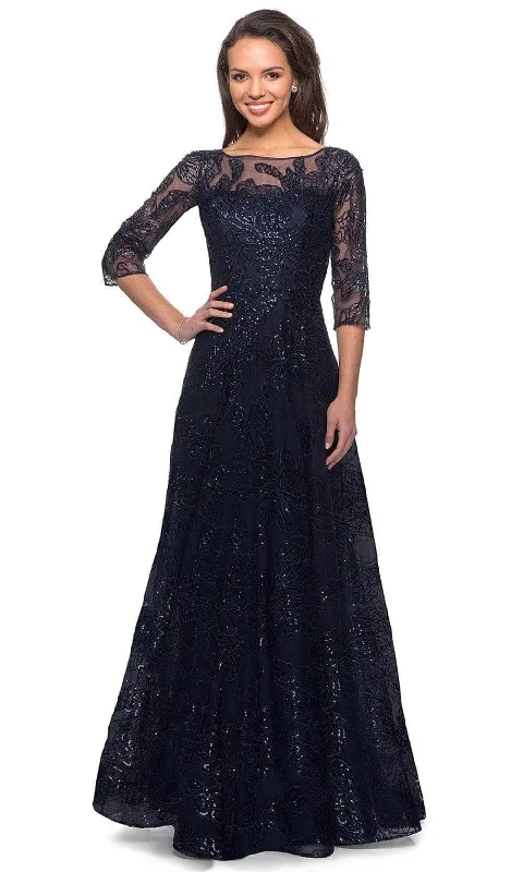 Formal Dress for Business EventsLa Femme - Sequined Lace Formal Dress 27942SC