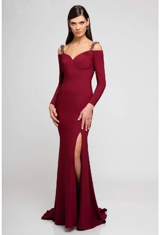 Formal Dress for Horse RacesTerani Couture - 1723E4502 Cold Shoulder Long Sleeve Sheath Gown