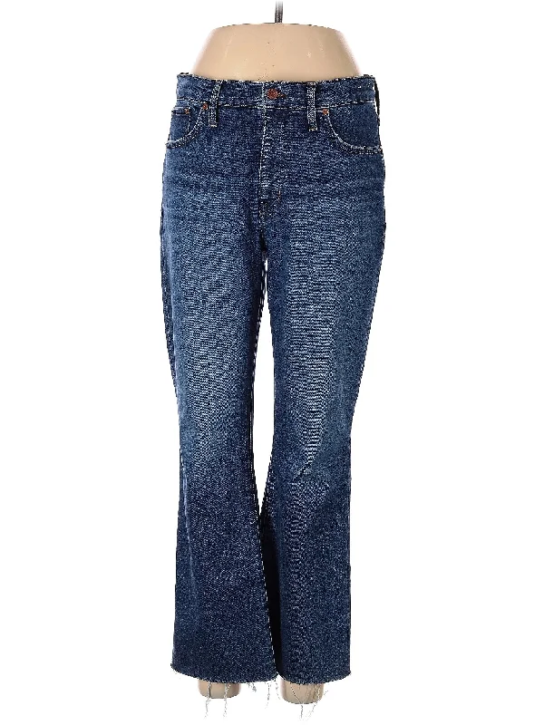 women's blue denim jeansHigh-Rise Bootleg Jeans in Medium Wash