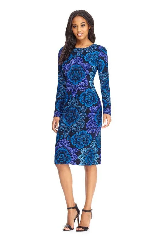 Fuzzy Knitted Long Sleeves DressMaggy London - GSF03M Long Sleeve Floral Print Crepe Dress