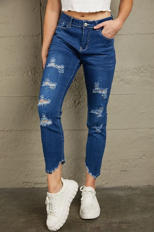 women's denim jeans for athletic bodiesBaeful High-Rise Distressed Hem Detail Jeans