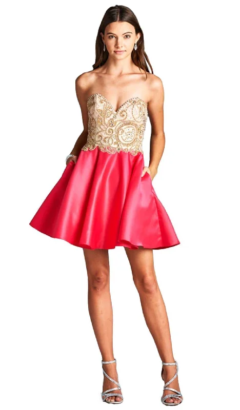 flashy party dressesAspeed Design - Strapless Embellished A-line Homecoming Dress