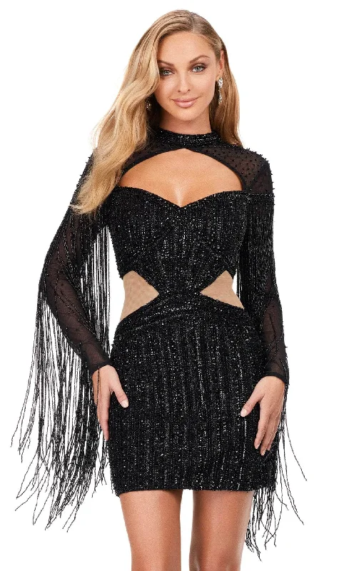 Flowing Long Sleeves Empire DressAshley Lauren 4601 - Long Sleeve Sequin Embellished Cocktail Dress