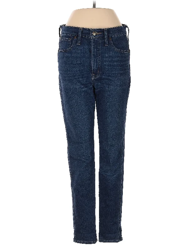 women's denim jeans with raw hemsMid-Rise Straight-leg Jeans in Dark Wash