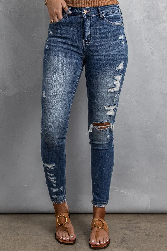 women's bootcut denim jeansDistressed High Waist Skinny Jeans