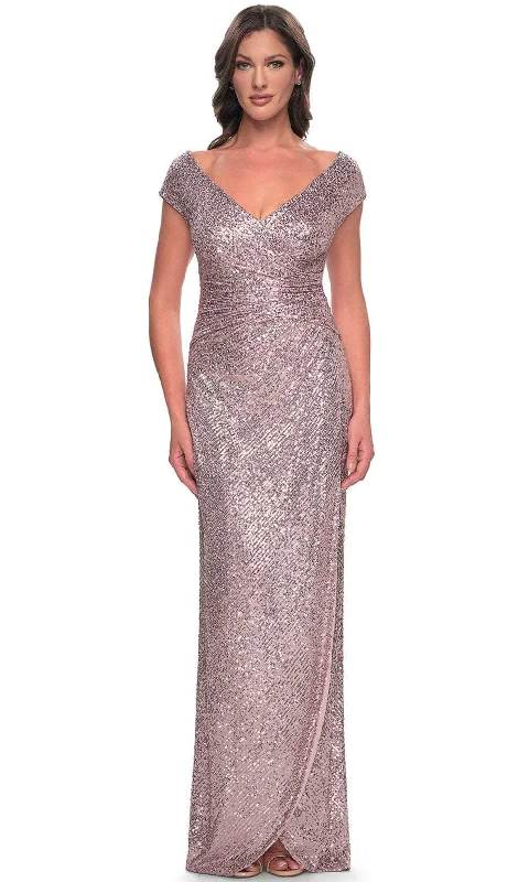 Formal Dress for Charity BallsLa Femme 30865SC - Cap Sleeve Sequin Formal Dress