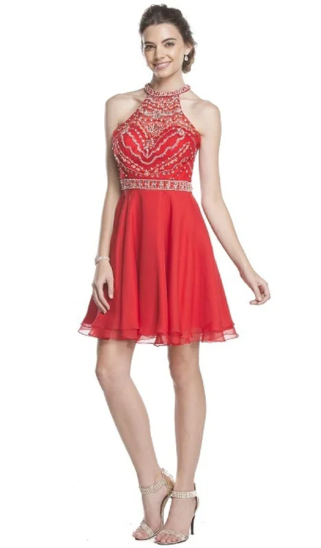 statement-making party dressesAspeed Design - Embellished Sheer Halter A-line Homecoming Dress