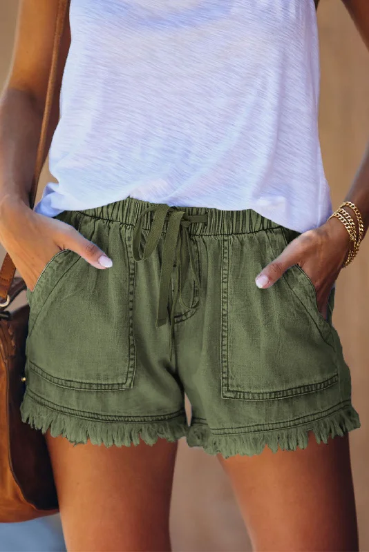 women's denim jeans for winterPocketed Frayed Denim Shorts