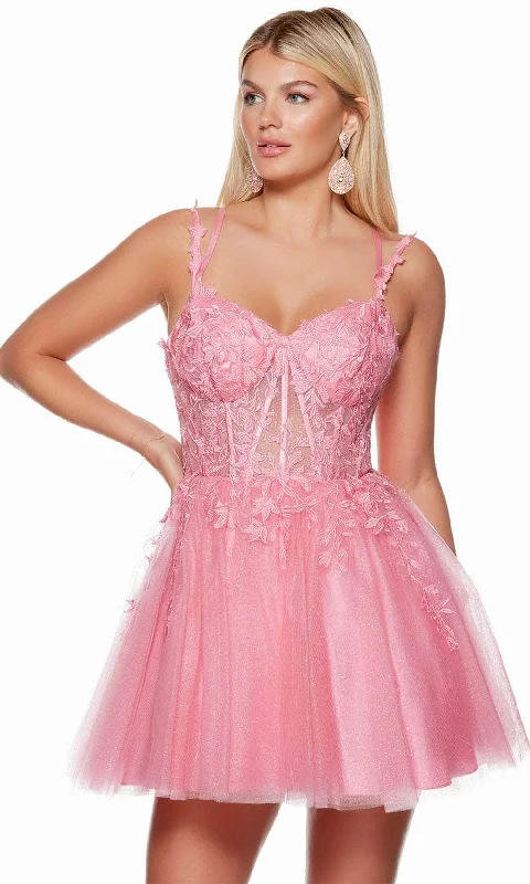 off-the-shoulder party dressesAlyce Paris 3121 - Lace Appliqued A-Line Homecoming Dress