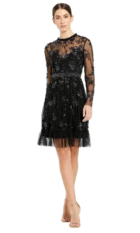 Fancy Lace Overlay Long Sleeves DressMac Duggal 9140 - Embellished Long Sleeve Cocktail Dress