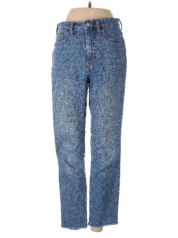 women's denim jeans with distressed back pocketsHigh-Rise Straight-leg Jeans in Medium Wash