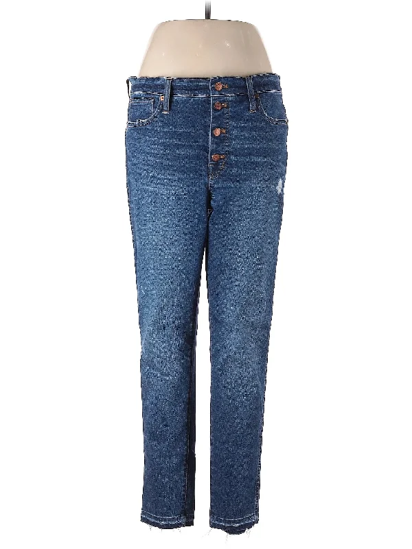 women's denim jeans with cotton blendMid-Rise Straight-leg Jeans in Medium Wash