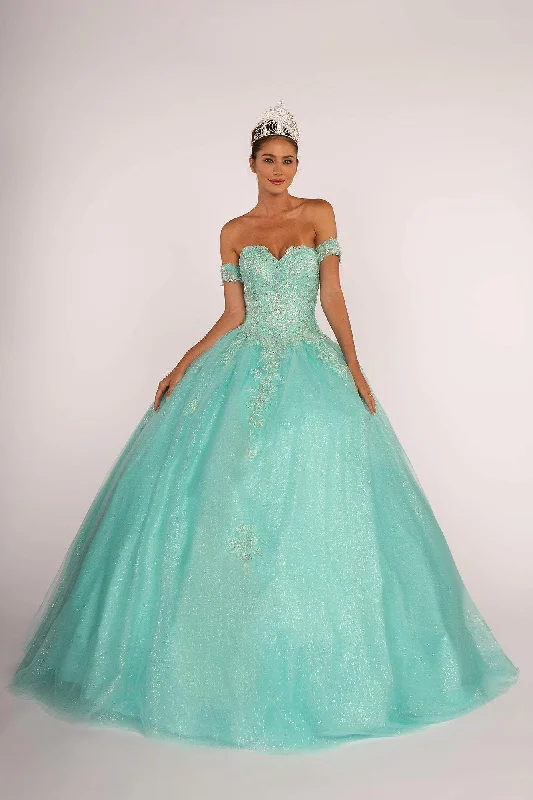 Formal Dress for Formal DancesElizabeth K - GL2604 Strapless Sweetheart Appliqued Glitter Ballgown