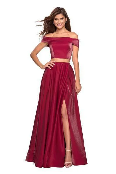 Formal Dress for Historical ReenactmentsLa Femme - 26919 Two-Piece Sleek Off Shoulder High Slit Gown