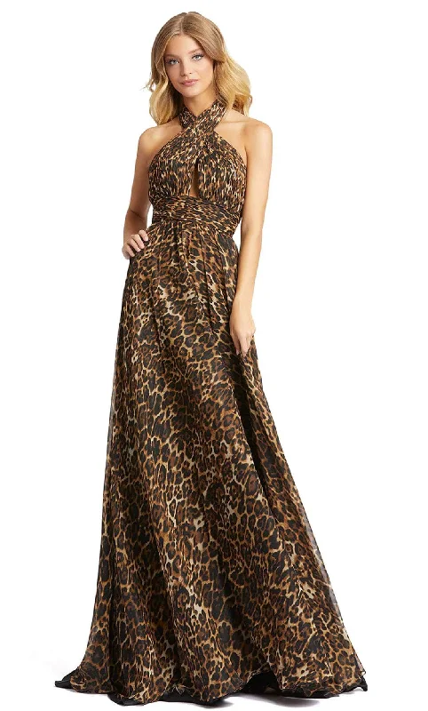 Formal Dress for Military BallsMac Duggal 67360 - Bow Detail Animal Printed Halter Gown