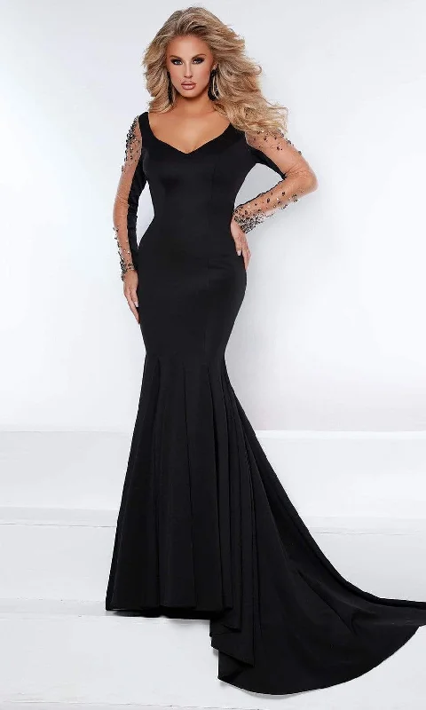 Formal Dress for Cultural ParadesJohnathan Kayne - 2441 Sheer Long sleeve Gown