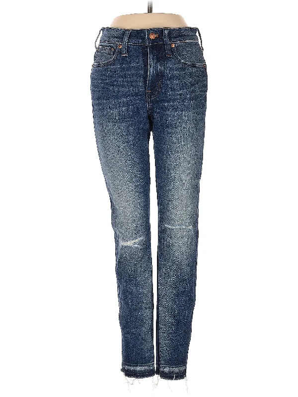 women's acid-washed denim jeansMid-Rise Skinny Jeans in Medium Wash