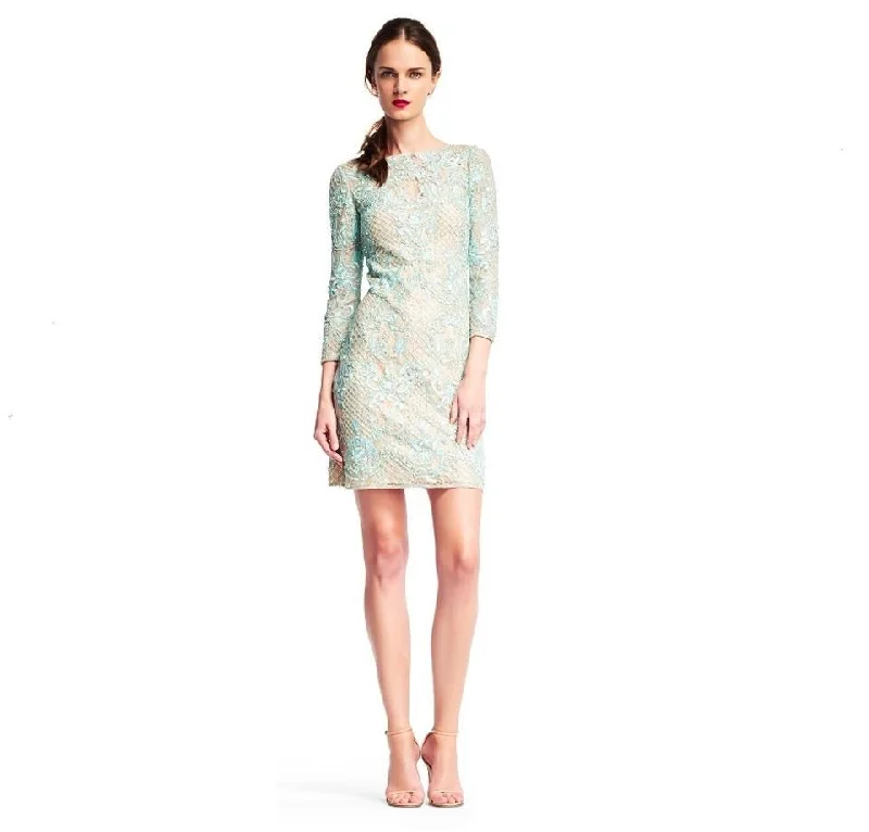 Fashionista Long Sleeves DressAidan Mattox - MD1E200660 Embellished Lace Long Sleeve Sheath Dress