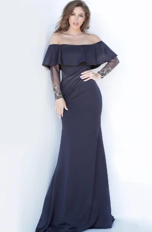 Flowing Maxi Long Sleeves DressJovani - 1152 Off-Shoulder Long Sleeves Sheath Dress