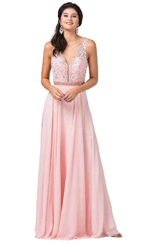 Formal Dress for New Year's EveDancing Queen - 2552 Scallop-Trimmed Plunging V-Neck A-Line Gown