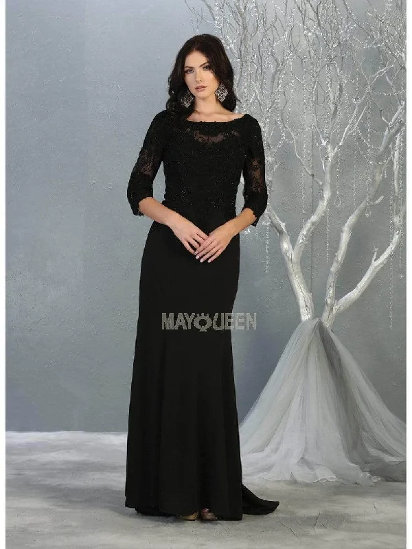 Formal Dress for Military BallsMay Queen - Applique Quarter Sleeve Formal Dress MQ1810