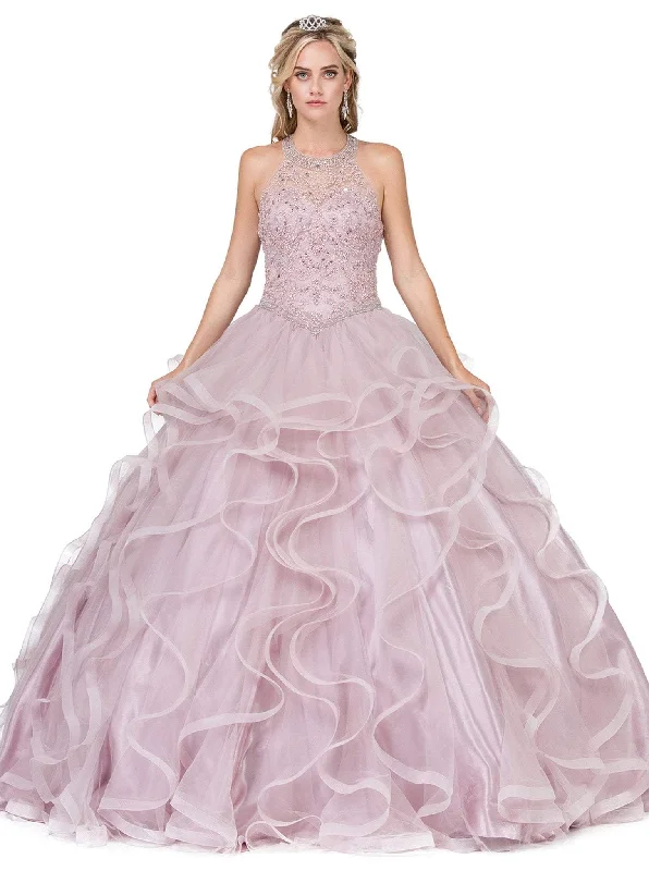 Formal Dress for Masquerade BallsDancing Queen - 1285 Embellished Halter Ruffled Quinceanera Ballgown