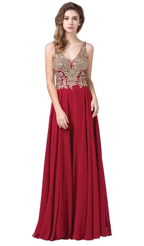 Formal Dress for Costume BallsDancing Queen - 2494 Jewel Encrusted Bodice A-Line Chiffon Gown