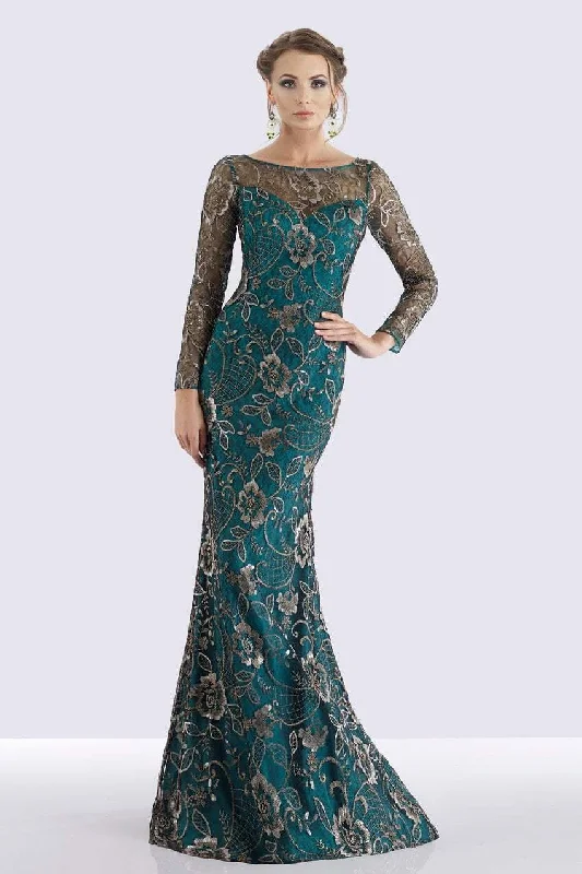 Fancy Long Sleeves DressFeriani Couture - 18718 Floral Lace Long Sleeve Sheath Dress