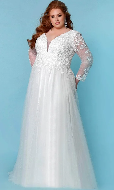 Fancy Crepe Long Sleeves DressSydney's Closet Bridal SC5271 - Long Sleeve A-line Bridal Dress