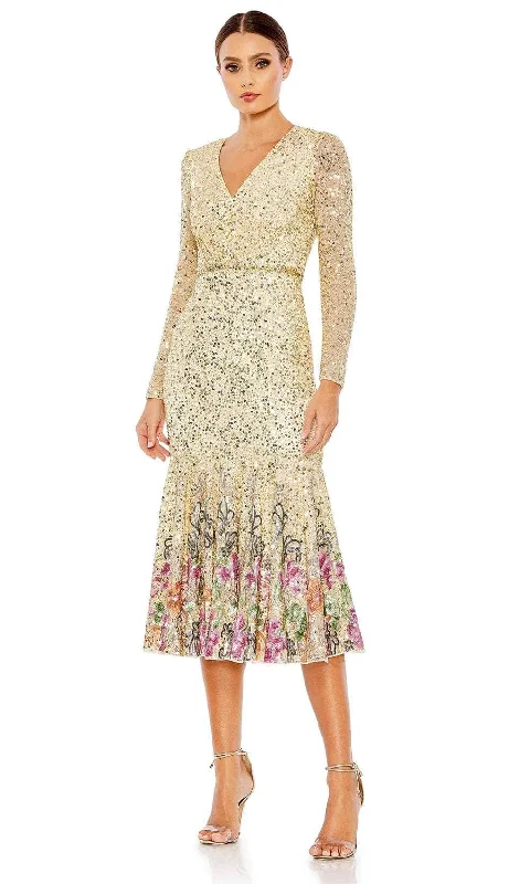 Fitted Long Sleeves Midi DressMac Duggal A5589 - Long Sleeve Sequin Cocktail Dress