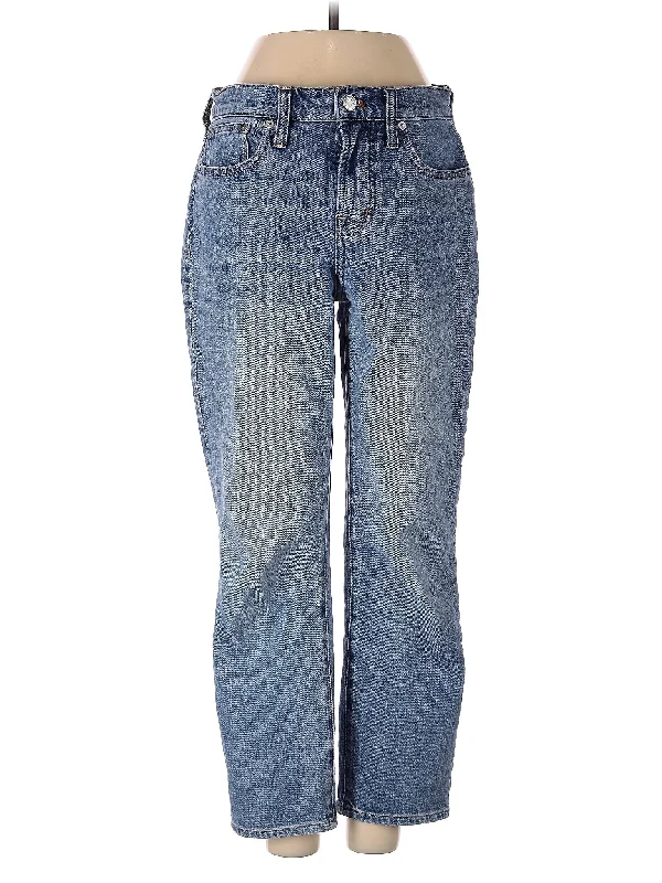 women's denim jeans with distressed back pocketsMid-Rise Straight-leg Jeans in Medium Wash