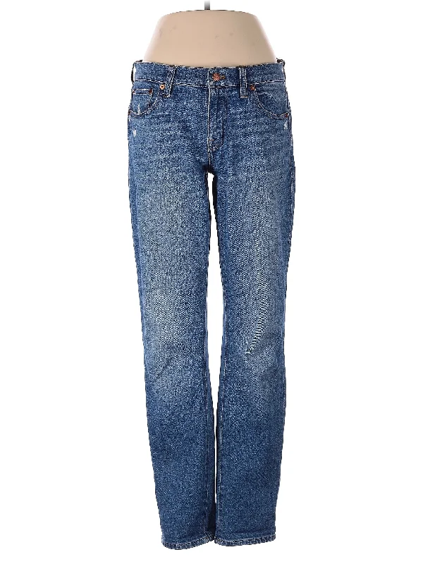 women's denim jeans with floral embroideryMid-Rise Straight-leg Jeans in Medium Wash