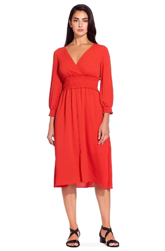 Fashionable Long Sleeves Off-the-Shoulder DressAdrianna Papell - AP1D103500 Long Sleeve V-neck Ruched A-line Dress